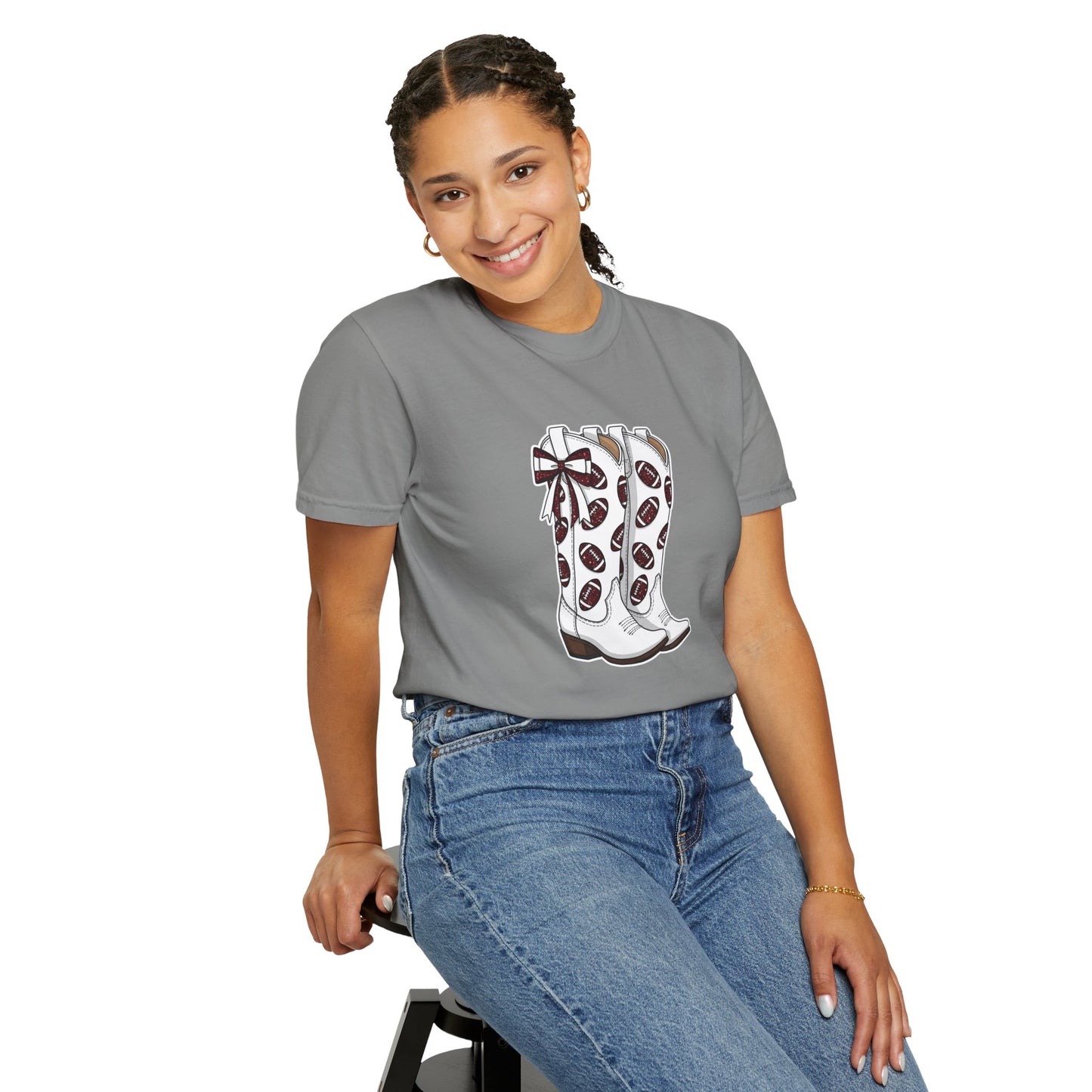 Maroon and White Spirit Wear, Cowboy Boots Graphic T-Shirt, Western Apparel, Country Music Shirt, Cute Gift for Her, Summer Style, Festival Outfit