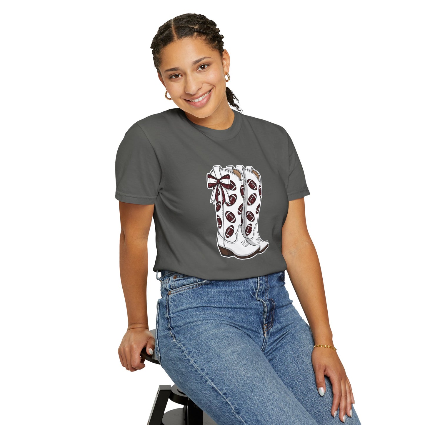 Maroon and White Spirit Wear, Cowboy Boots Graphic T-Shirt, Western Apparel, Country Music Shirt, Cute Gift for Her, Summer Style, Festival Outfit