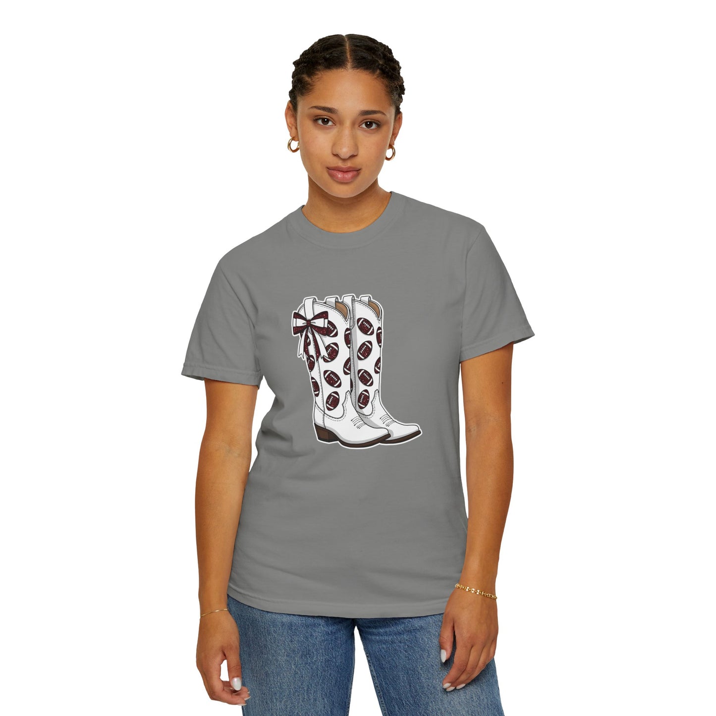Maroon and White Spirit Wear, Cowboy Boots Graphic T-Shirt, Western Apparel, Country Music Shirt, Cute Gift for Her, Summer Style, Festival Outfit