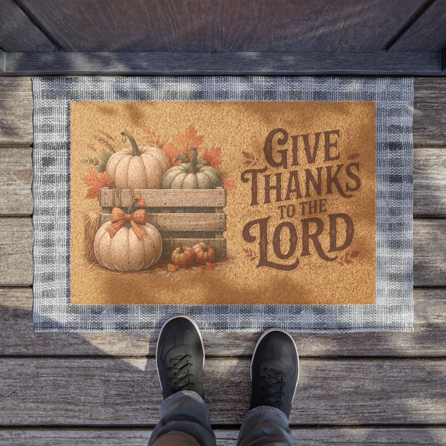 Thankful Pumpkin Doormat | Give Thanks to the Lord Doormat, Fall Decor, Thanksgiving Welcome Mat, Rustic Home Accent, Seasonal Entryway Rug, Harvest Greet