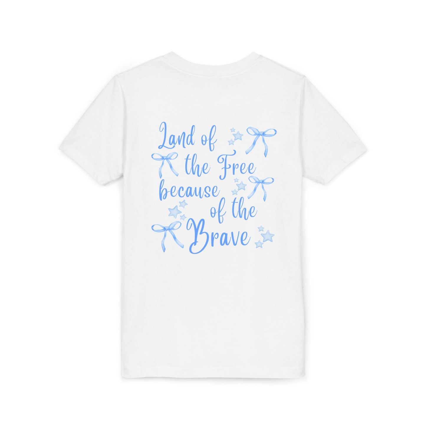 Youth Size Land of the Free Bow Shirt, Coastal Cowgirl, Youth Short Sleeve Tee - Patriotic Graphic Tee, Freedom Shirt, Gift for Kids, Summer Wear, 4th of July, Memorial Day