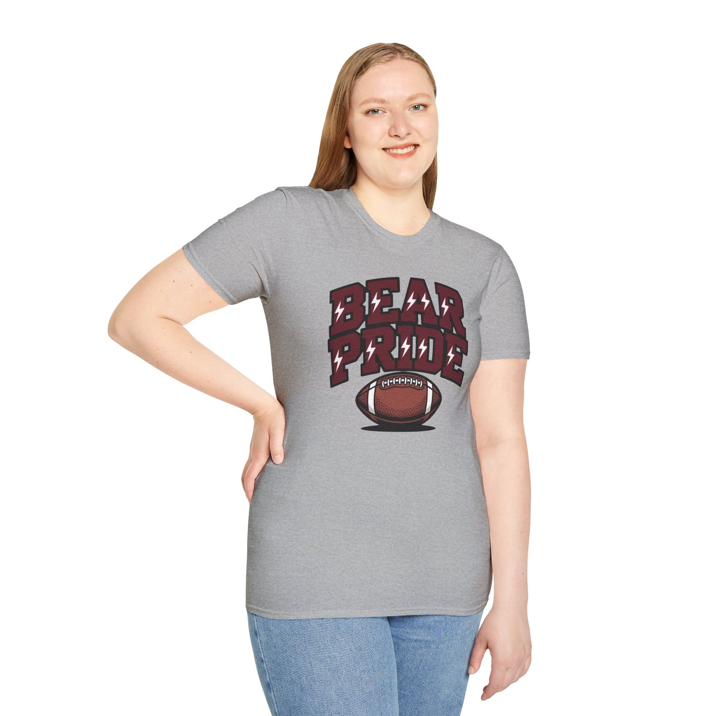 Bear Pride (Maroon Letters) Football T-Shirt, Unisex Softstyle Tee, Sports Fan Apparel, Gift for Dads, Graduation, Game Day Outfit