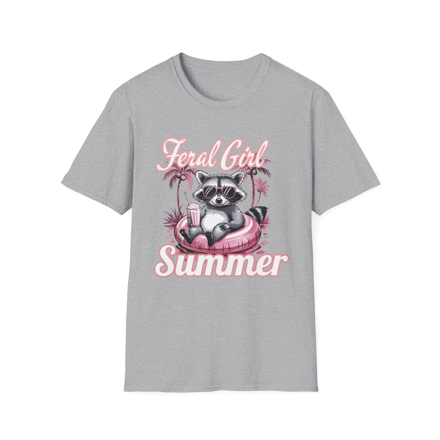 Feral Girl Summer, Trendy Summer T-Shirt, Cute Raccoon Tee, Summer Vibe Apparel, Casual Fashion, Gift for Animal Lovers, Beach Day Essentials