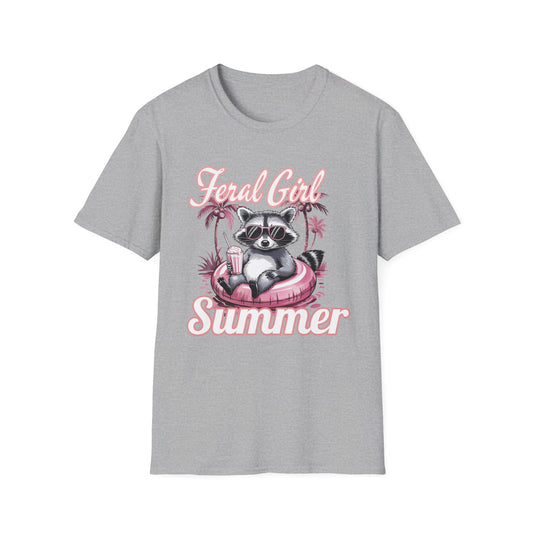 Feral Girl Summer, Trendy Summer T-Shirt, Cute Raccoon Tee, Summer Vibe Apparel, Casual Fashion, Gift for Animal Lovers, Beach Day Essentials