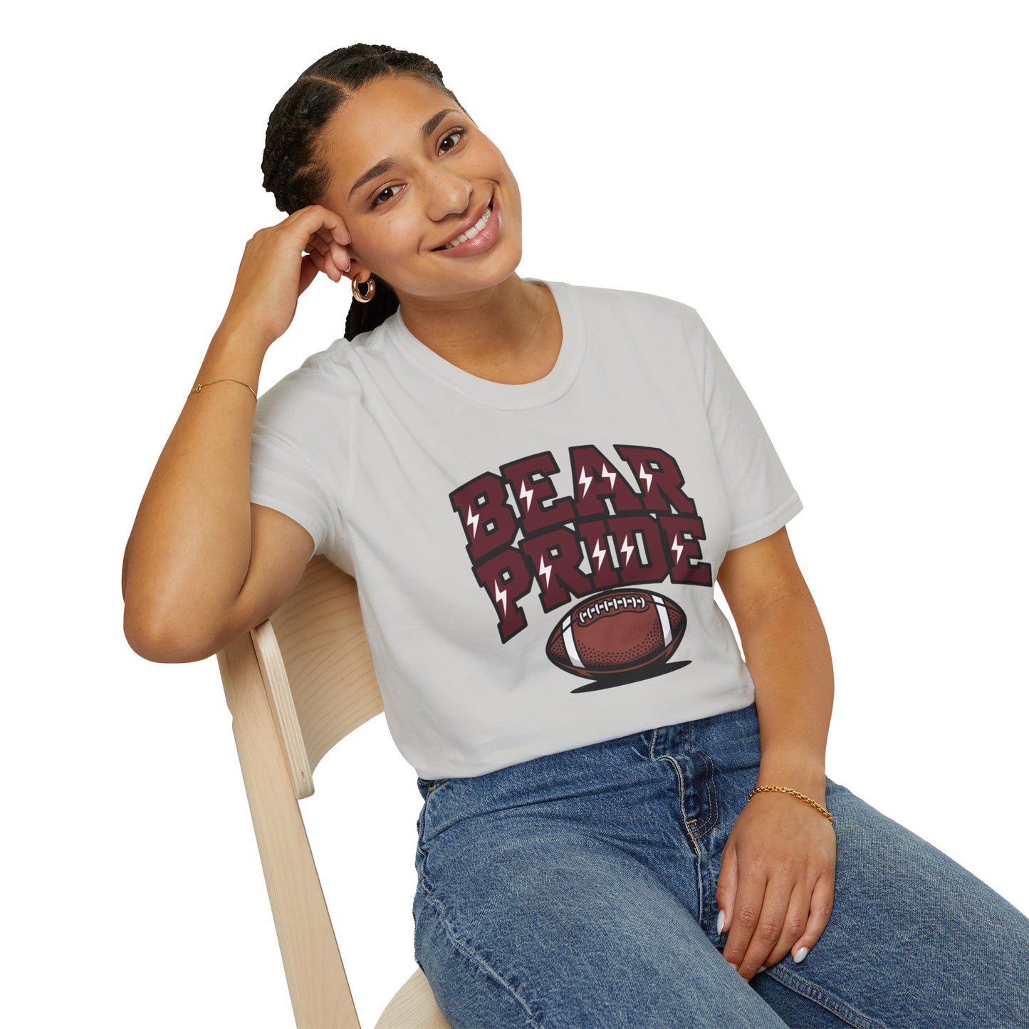 Bear Pride (Maroon Letters) Football T-Shirt, Unisex Softstyle Tee, Sports Fan Apparel, Gift for Dads, Graduation, Game Day Outfit