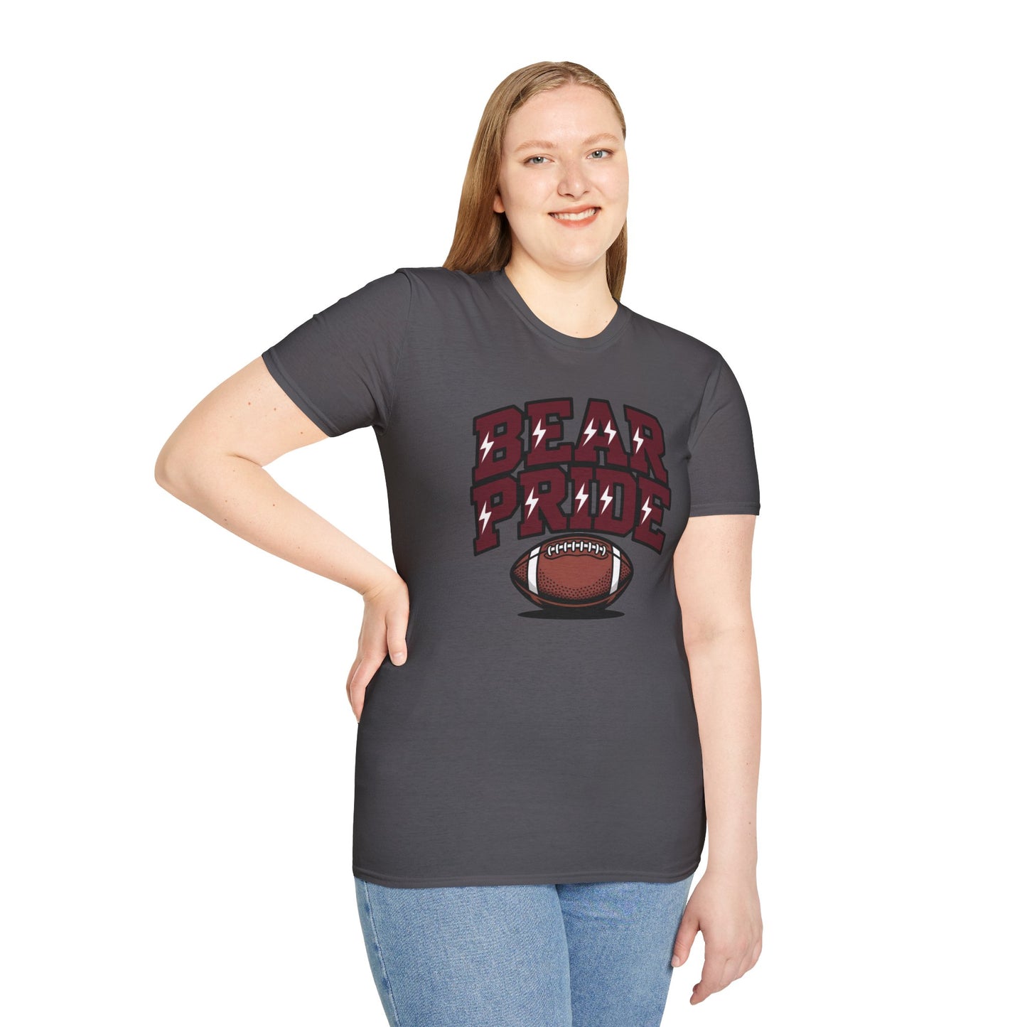 Bear Pride (Maroon Letters) Football T-Shirt, Unisex Softstyle Tee, Sports Fan Apparel, Gift for Dads, Graduation, Game Day Outfit