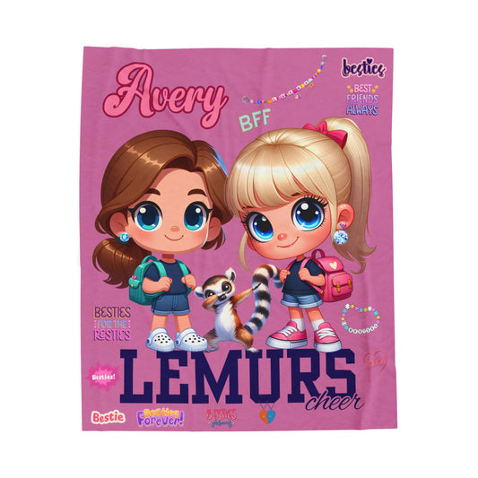 Personalized Pink Plush Blanket — "Avery" BFF Lemurs Kids Throw