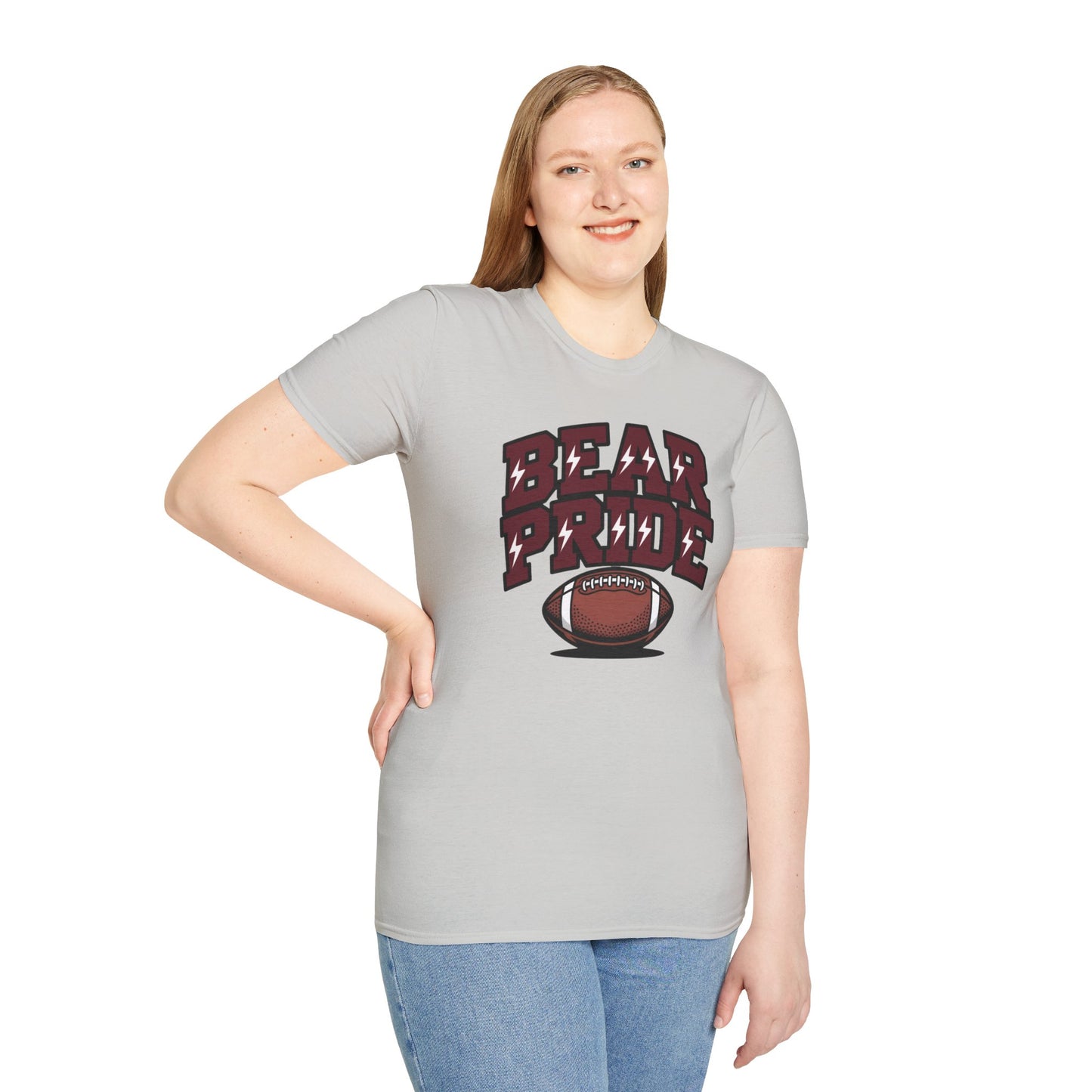 Bear Pride (Maroon Letters) Football T-Shirt, Unisex Softstyle Tee, Sports Fan Apparel, Gift for Dads, Graduation, Game Day Outfit