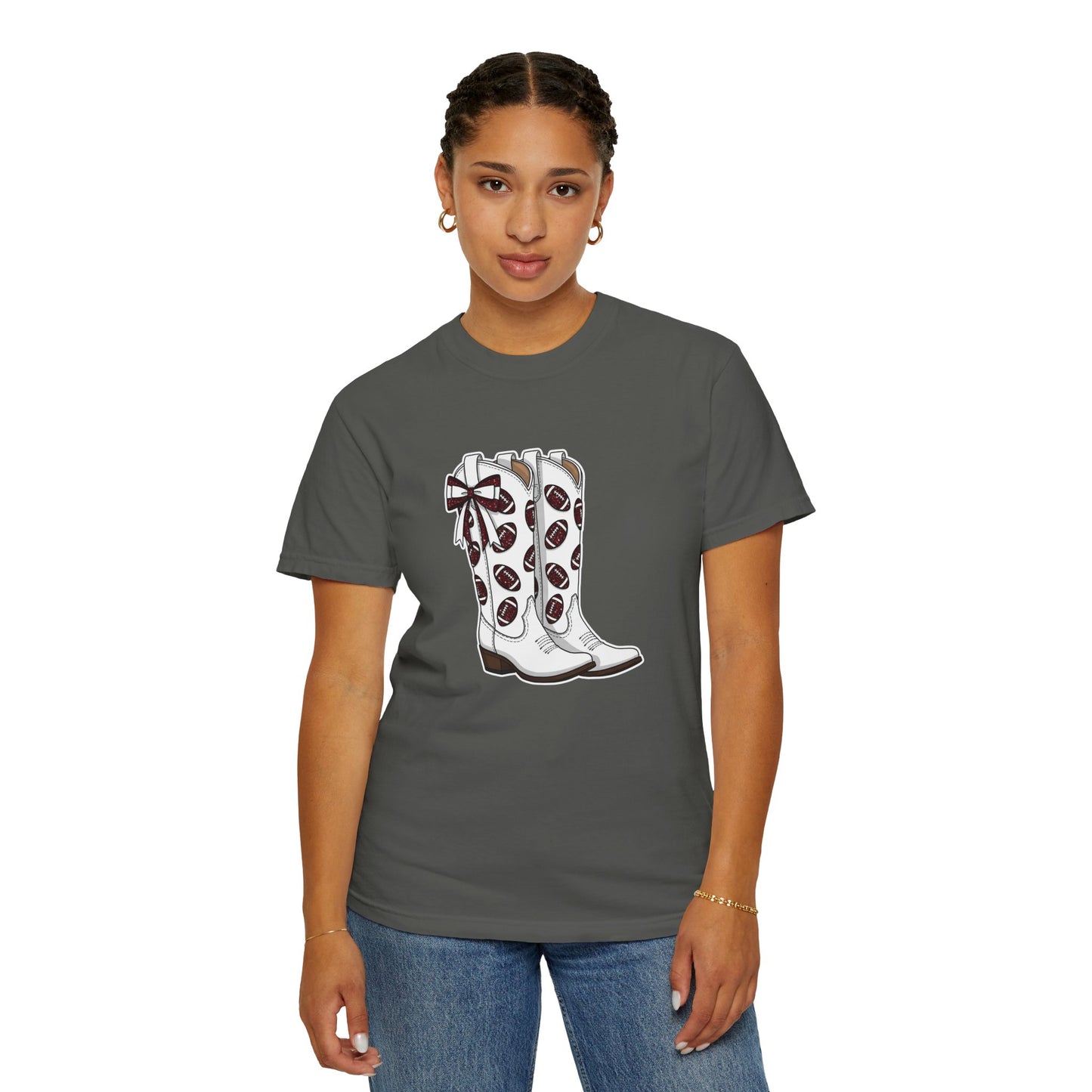 Maroon and White Spirit Wear, Cowboy Boots Graphic T-Shirt, Western Apparel, Country Music Shirt, Cute Gift for Her, Summer Style, Festival Outfit