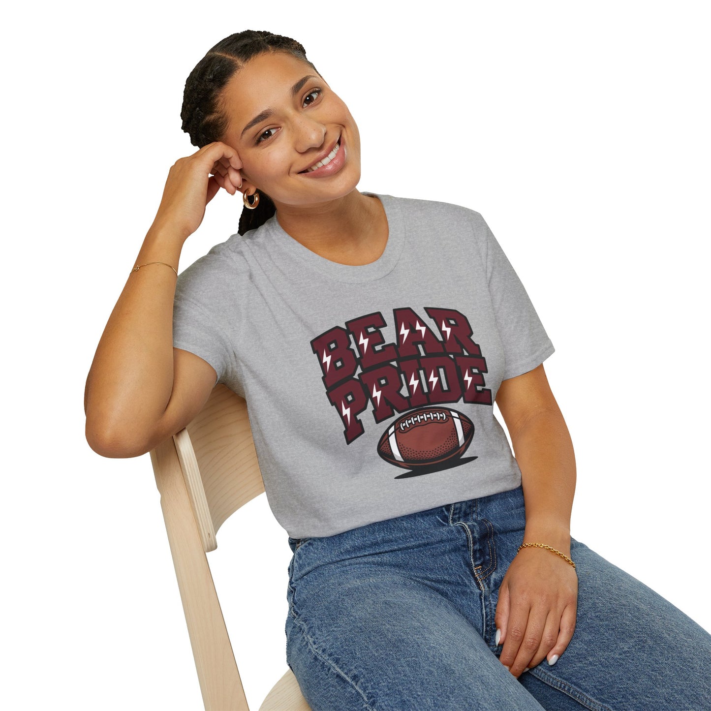 Bear Pride (Maroon Letters) Football T-Shirt, Unisex Softstyle Tee, Sports Fan Apparel, Gift for Dads, Graduation, Game Day Outfit