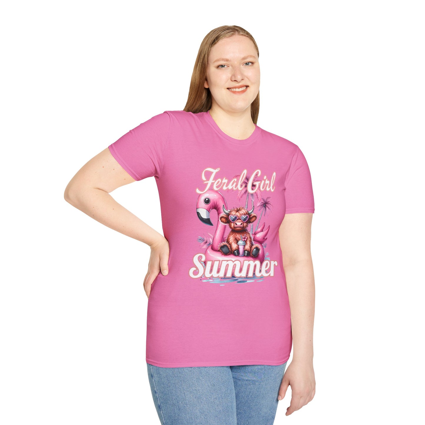 Highland Floral Girl Summer T-Shirt, Summer Apparel, Vacation Tee, Tropical Shirt, Beach Outfit, Gift for Her