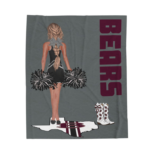 Custom Bears Cheerleader Velveteen Plush Blanket – Pom-Poms, Boots & State Pride
