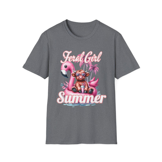 Highland Floral Girl Summer T-Shirt, Summer Apparel, Vacation Tee, Tropical Shirt, Beach Outfit, Gift for Her
