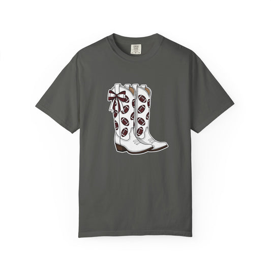 Maroon and White Spirit Wear, Cowboy Boots Graphic T-Shirt, Western Apparel, Country Music Shirt, Cute Gift for Her, Summer Style, Festival Outfit