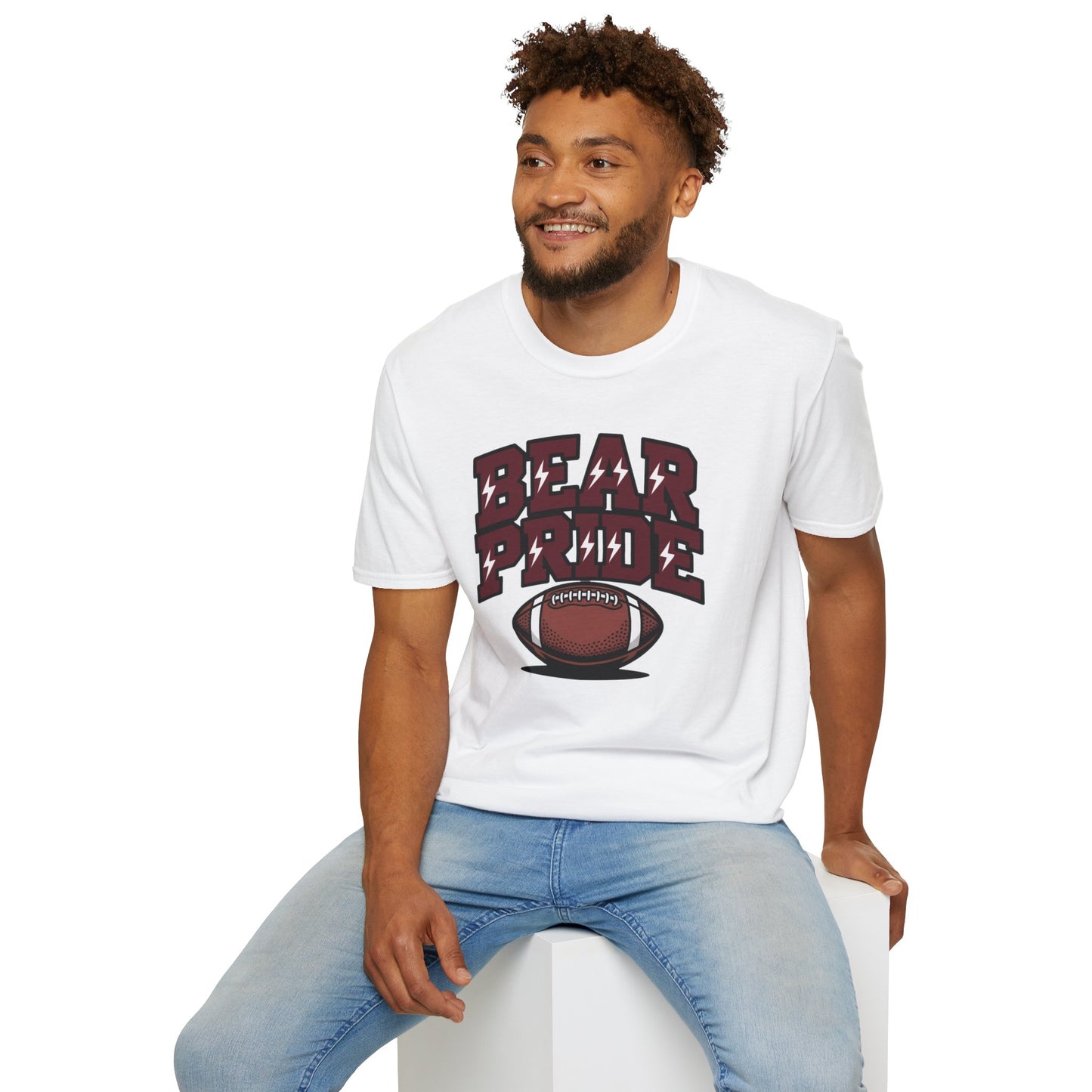 Bear Pride (Maroon Letters) Football T-Shirt, Unisex Softstyle Tee, Sports Fan Apparel, Gift for Dads, Graduation, Game Day Outfit