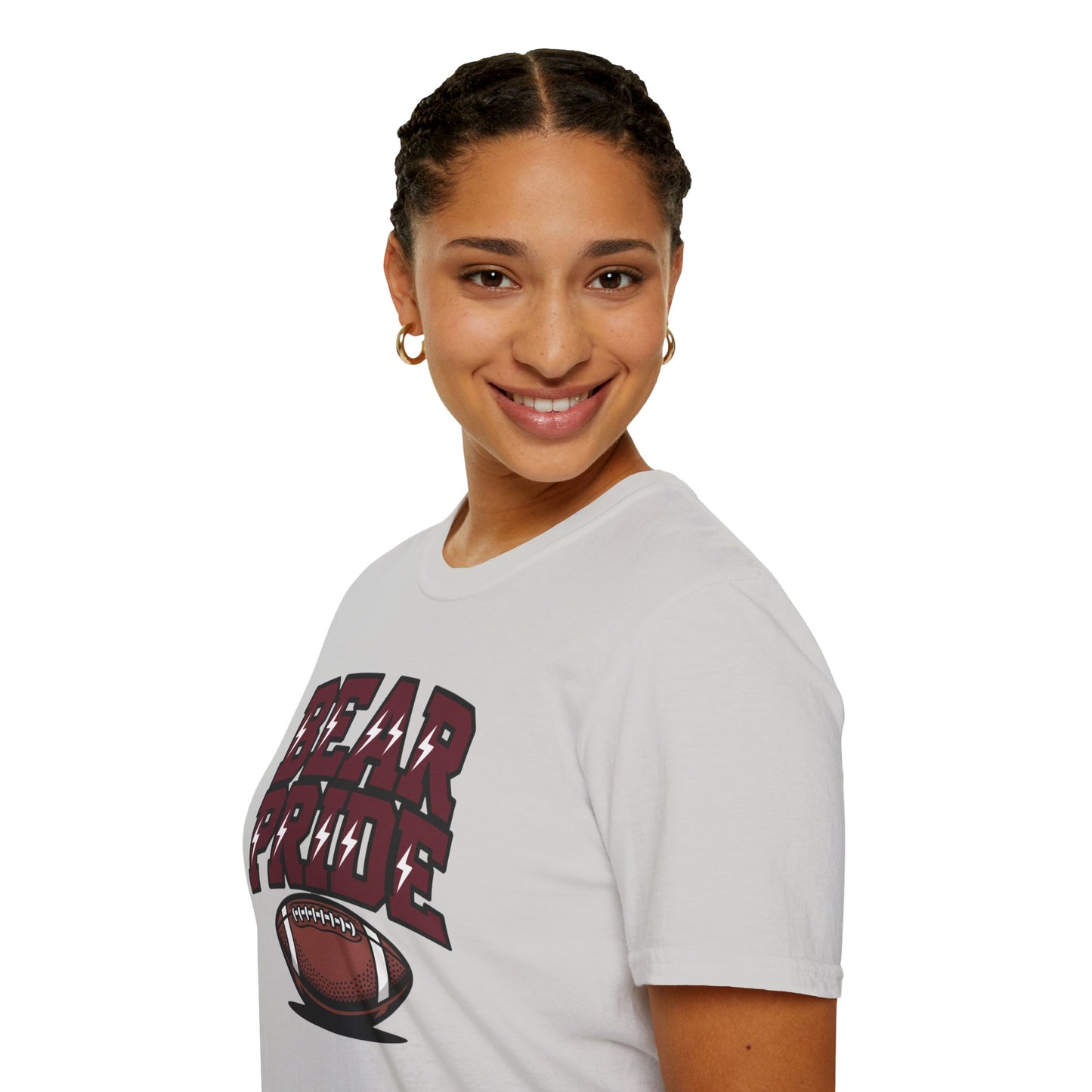 Bear Pride (Maroon Letters) Football T-Shirt, Unisex Softstyle Tee, Sports Fan Apparel, Gift for Dads, Graduation, Game Day Outfit