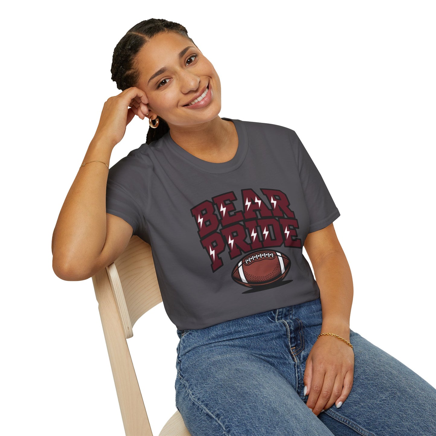 Bear Pride (Maroon Letters) Football T-Shirt, Unisex Softstyle Tee, Sports Fan Apparel, Gift for Dads, Graduation, Game Day Outfit