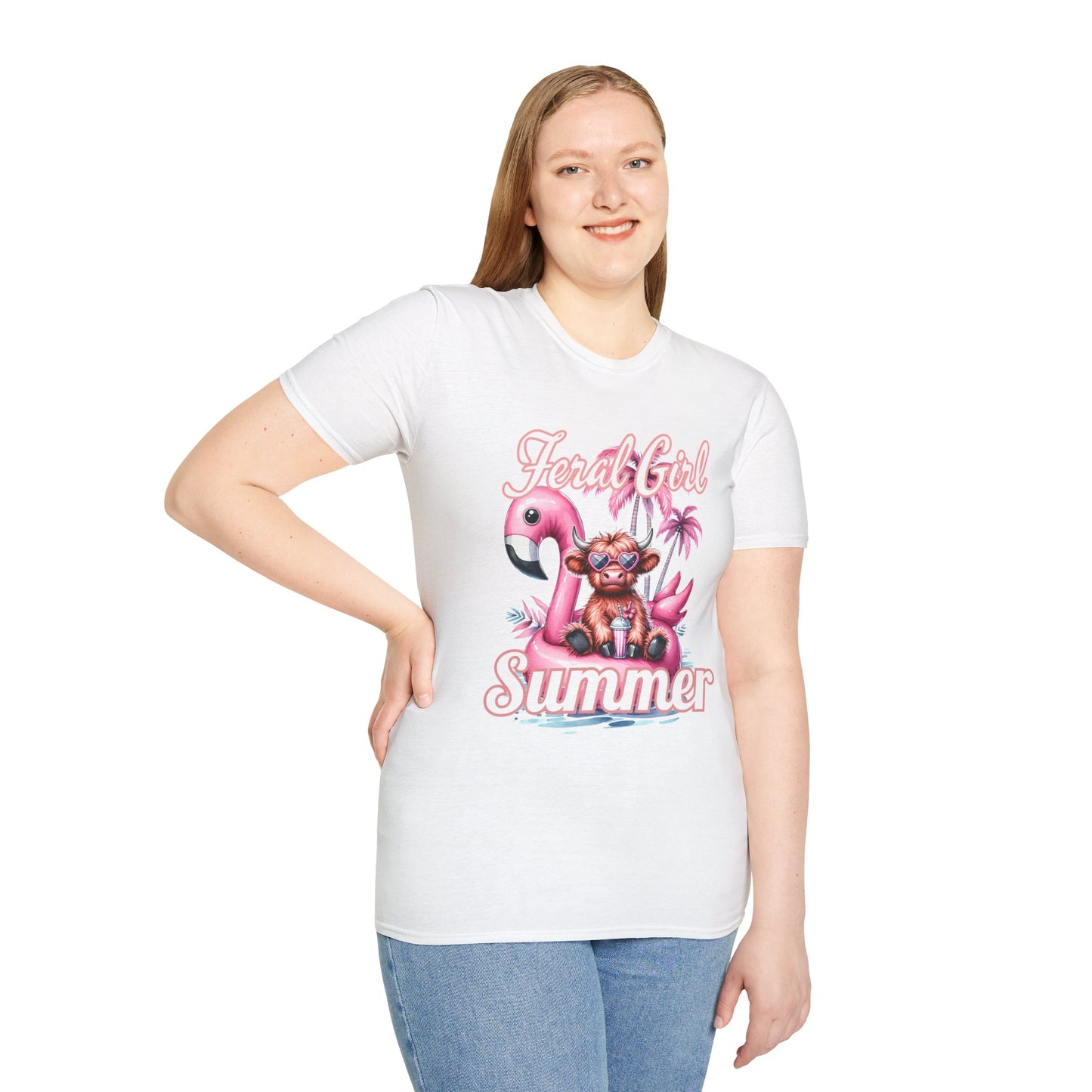 Highland Floral Girl Summer T-Shirt, Summer Apparel, Vacation Tee, Tropical Shirt, Beach Outfit, Gift for Her