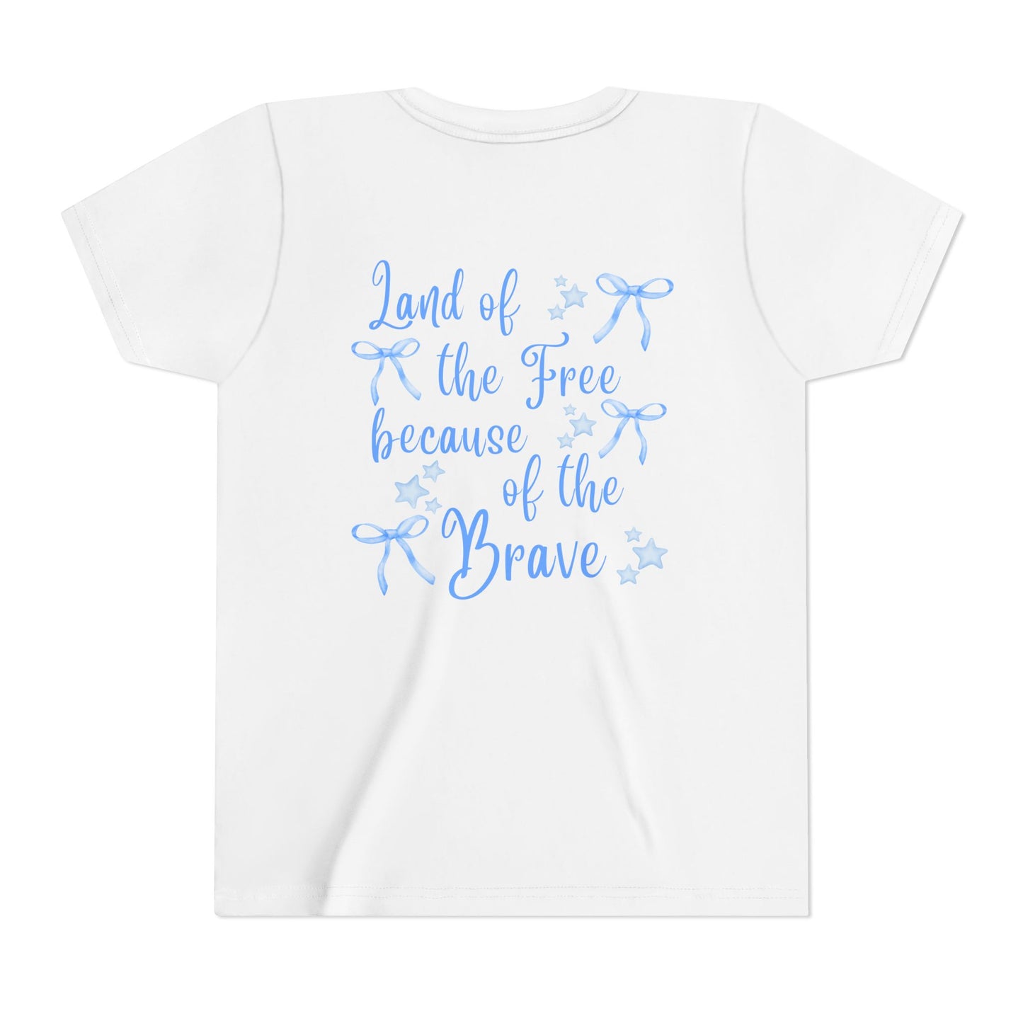 Youth Size Land of the Free Bow Shirt, Coastal Cowgirl, Youth Short Sleeve Tee - Patriotic Graphic Tee, Freedom Shirt, Gift for Kids, Summer Wear, 4th of July, Memorial Day
